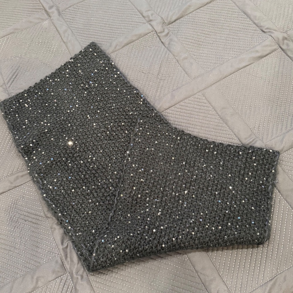 Womens Charcoal Grey Sequin Knit Infinity Scarf Sparkling Chunky Winter Cowl‎
